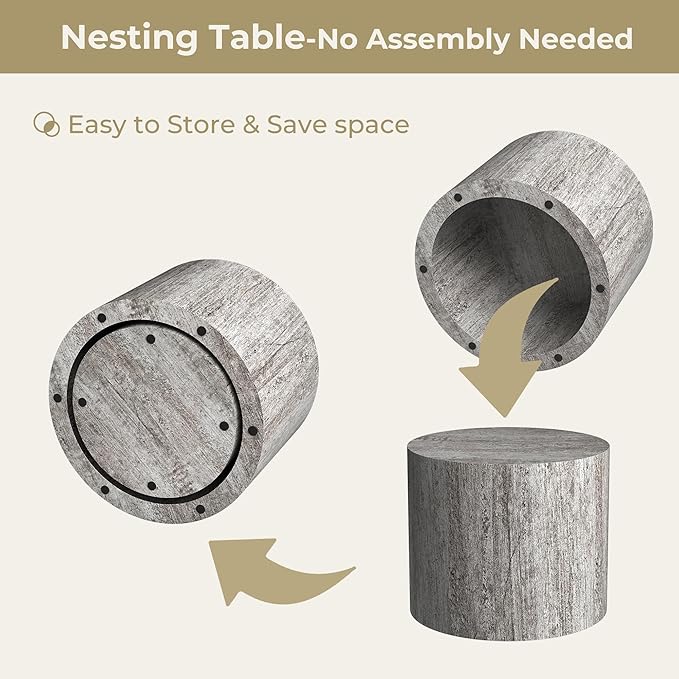 Nesting Coffee Table Set of 2, Round Dark Gray Nesting Table Modern Circle Coffee Tables Side End Tables for Small Spaces Living Room, Bedroom, Balcony, Office