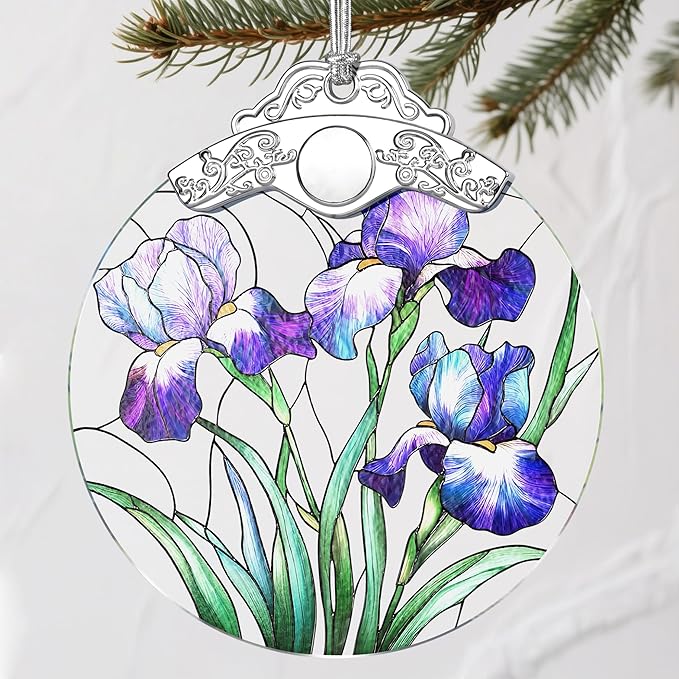 Stained Glass Iris Flowers Ornament: Christmas Decorations, Ornaments for Christmas Tree & Holiday Ornaments – Holiday Presents, Gift Exchange Ideas & Keepsake Gifts for Family, Coworkers & Friends