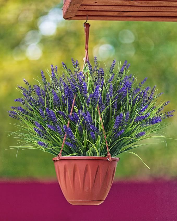 ZINHO 36 Bundles Artificial Flowers Outdoor, Faux Lavender Flowers with Grass UV Resistant Artificial Plants for Outdoor Outside Hanging Planter Window Box Garden Patio Front Porch Decor