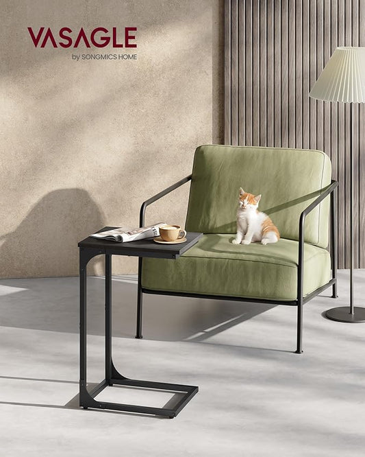 VASAGLE C-Shaped End Table, Small Side Table for Couch, Sofa Table with Metal Frame for Living Room, Bedroom, Bedside, Ebonized Oak and Black