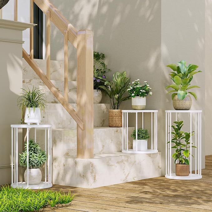 Plant Stand Indoor,small plant stool,Flower Pot Corner stand holder,Mid Century Heavy Duty Metal Tall Home Decor,Modern Round End Table,Small Rustic Display Stand for Living Room,Bedroom(White,21In)