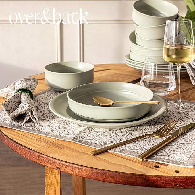 over&back Set of 4 Hand-Blocked Placemats - Colorful Dining Table Mat - Each Placemat is Unique - 100% Cotton - Machine Washable - Kitchen and Home Decor - Taupe Arch