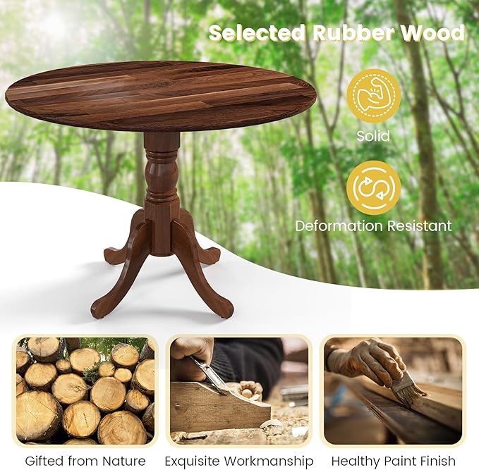 Giantex Round Dining Table, 39" D X 29" H, Rubber Wood Pedestal Table W/Round Tabletop & Curved Trestle Legs, 4-Person Dinner Table for Kitchen, Dining Room, Restaurant (Walnut)