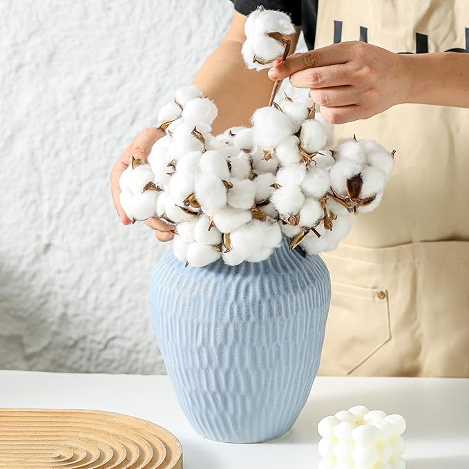 Ceramic Vase for Home Decor,7.8 Inch Flower Vases，Decorative Blue Vase for Pampas Grass，Modern Art Texture Vases for Home Entryway Living Room Dining Table Farmhouse Office Decor-Mat Blue