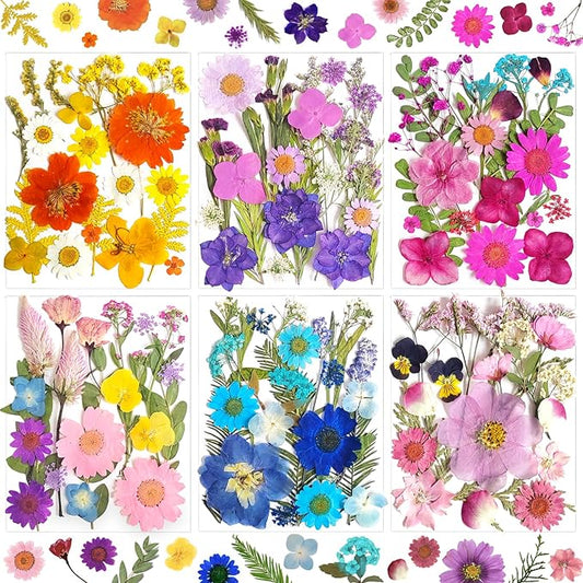 124Pcs Pressed Dried Flowers for Resin, Real Natural Bulk Assorted Dry Leaves Floral for DIY Art Crafts, Epoxy Molds, Jewelry, Soap, Candle Making, Nails Decors