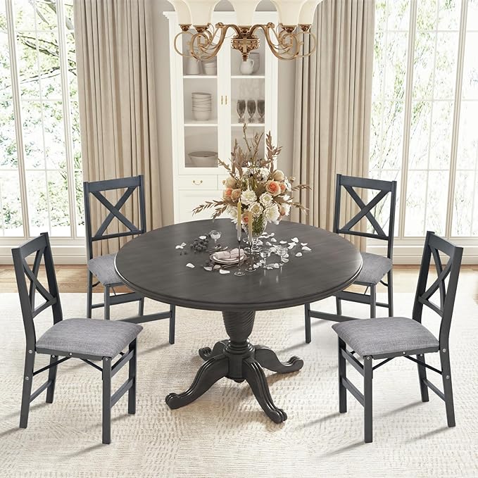 COLAMY Folding Dining Chairs Set of 4, Foldable Chairs with Padded Seats, Wood Folding Dining Room Chairs for Kitchen, Party, Camping, Dark Grey