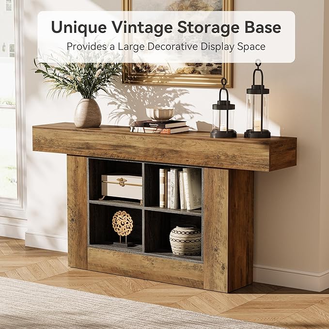 LITTLE TREE 63-Inch Farmhouse Console Table, Long Narrow Sofa Table with Storage, Entryway Table Behind Couch, Large Foyer Table for Living Room, Hallway (Vintage Brown)