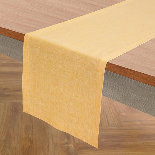 Solino Home Linen Small Table Runner 36 Inches - Athena, 100% Pure Linen Chambray Mustard Yellow Table Runner 14 x 36 Inch Ideal for Dresser and Coffee Tables