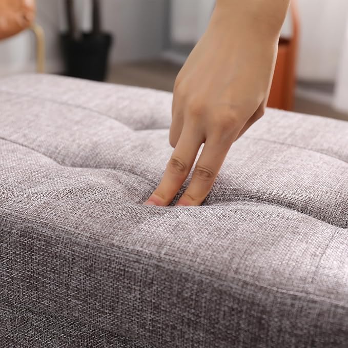 CUYOCA 45.3 Inches Ottoman Bench With 166L Storage Space - Foldable Seat Footrest Shoe Bench for End of Bed - Flipping Lid, Linen Fabric, Navy