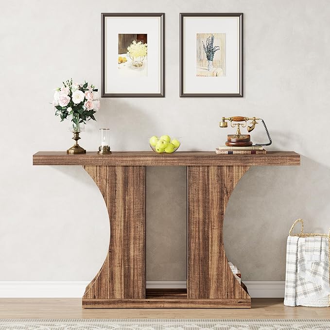 VANOMi 47" Farmhouse Console Table Behind Sofa Couch with Stroage, Industrial Hallway Table with 4 Shelves Storage, Wooden Accent Sofa Table for Entry Living Room Hallway Foyer