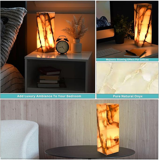 UMAID Handcrafted Onyx Marble Table Lamp, Each Lamp One-of-a-Kind with Natural Patterns, Warm Amber Glow, Dimmable Cord & Bulb, Modern Home Decor for Bedroom, Desk, Office, Living Room, or Bedside