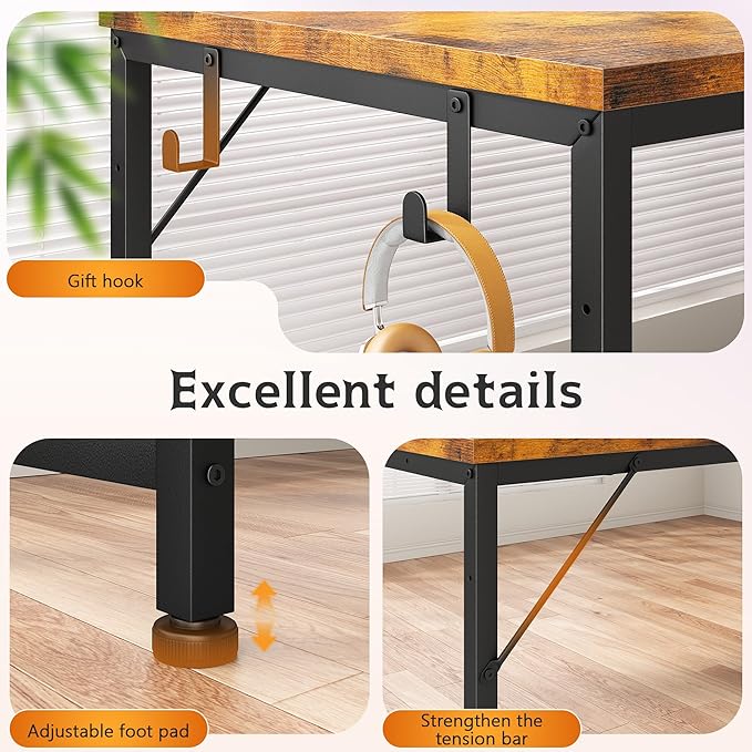 Computer Desk with Printer Shelf & Storage Shelves,56 Inch Gaming Desk with LED Lights & Power Outlet,Office Desk with Headphone Hook,Reversible Corner Desk for Small Space,Carbon