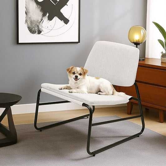 DAICO Modern Accent Chair Comfy Living Room Chair Armless Sling Accent Chairs Upholstered Side Sitting Chairs with Metal Frame for Office Reception Reading Bedroom Waiting Room, Beige