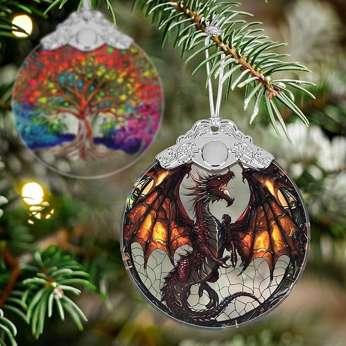 Stained Glass Flying Dragon Christmas Ornament - Holiday Home Decor - Tree Decoration - Gift Exchange Idea