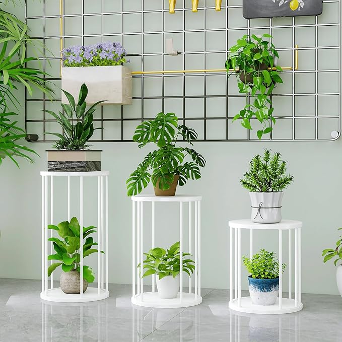 Plant Stand Indoor,small plant stool,Flower Pot Corner stand holder,Mid Century Heavy Duty Metal Tall Home Decor,Modern Round End Table,Small Rustic Display Stand for Living Room,Bedroom(White,2 Packs)