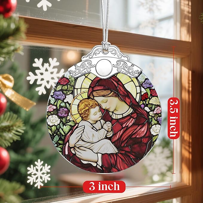 Virgin Mary Stained Glass Ornament, Christian Christmas Ornament, Religious Christmas Decoration, Holiday Decor, Gifts for Christian, Religious Gifts, Gift Exchange, Gift Idea