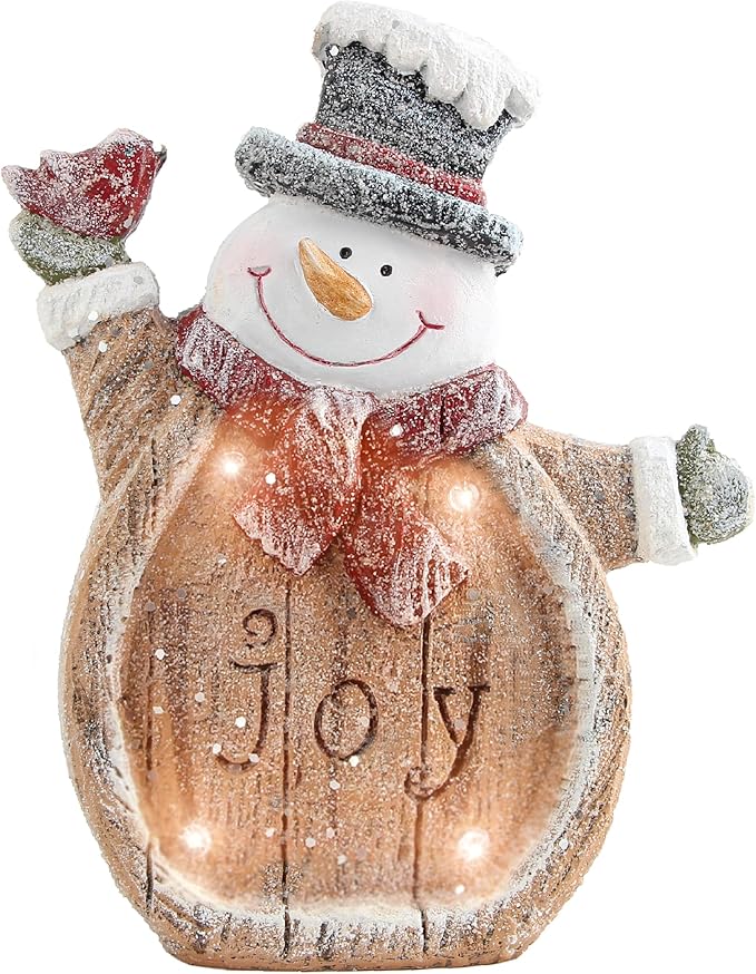Snowman Christmas Indoor Decorations Snowman Figurine with LED Lights for Winter Holiday Decorations, Christmas Decor Frosty For Shelf Table Fireplace Mantle, Home Decor Accents Xmas Gift for Women