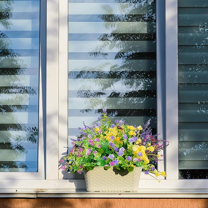 12 Bundles Artificial Flowers for Outdoors Decorations, Plastic Fake Flowers Colorful Faux Flowers Realistic UV Resistant for Garden Patio Porch Window Box Home Outdoor Decor (Mixed Flowers)