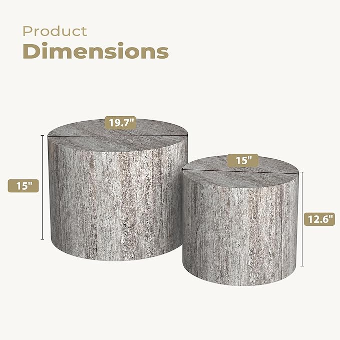 Nesting Coffee Table Set of 2, Round Dark Gray Nesting Table Modern Circle Coffee Tables Side End Tables for Small Spaces Living Room, Bedroom, Balcony, Office