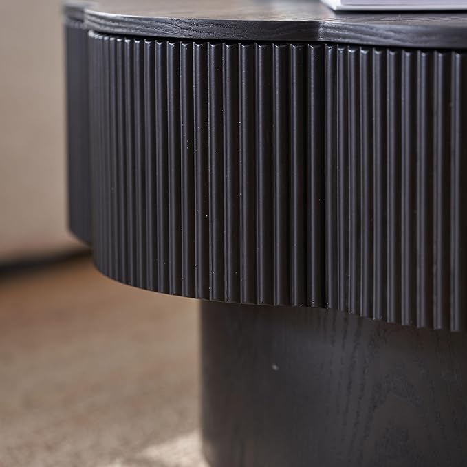 31.50" Modern Coffee Table with Storage, Round Wood Coffee Table Center Table for Living Room, Apartment, Office, Black