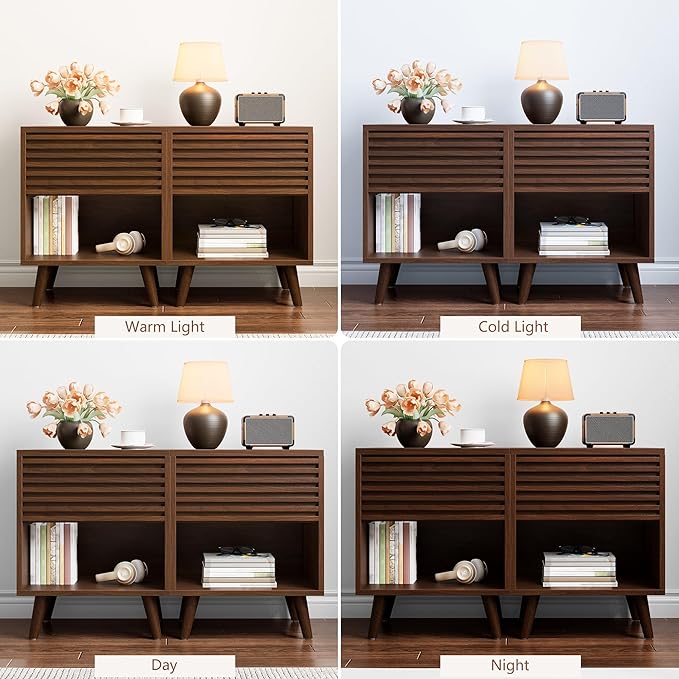 Alohappy Nightstands Set of 2, Mid Century Modern Nightstand, Wood Fluted Bedside Table with Drawer Storage for Bedroom, Accent Side End Table for Living Room, Brown, 2pcs