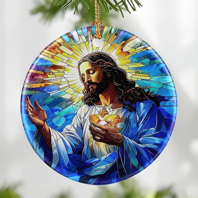 Jesus Christ Ornament: Christmas Ornaments, Religious Christmas Decorations for Tree, Catholic Ornament & Christian Holiday Decor | Religious Gifts, Christian Gifts - Design B