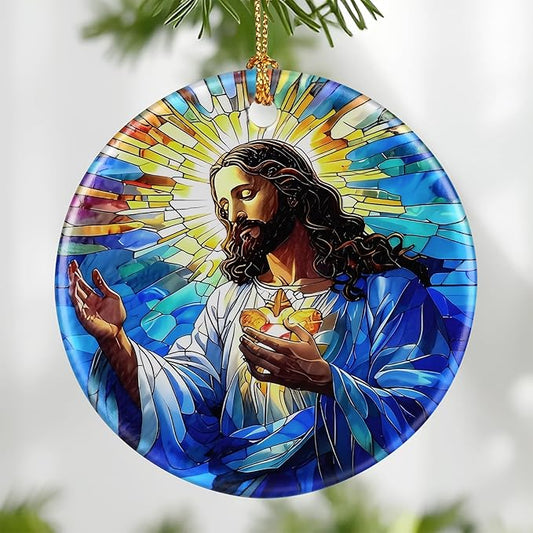 Jesus Christ Ornament: Christmas Ornaments, Religious Christmas Decorations for Tree, Catholic Ornament & Christian Holiday Decor | Religious Gifts, Christian Gifts - Design B