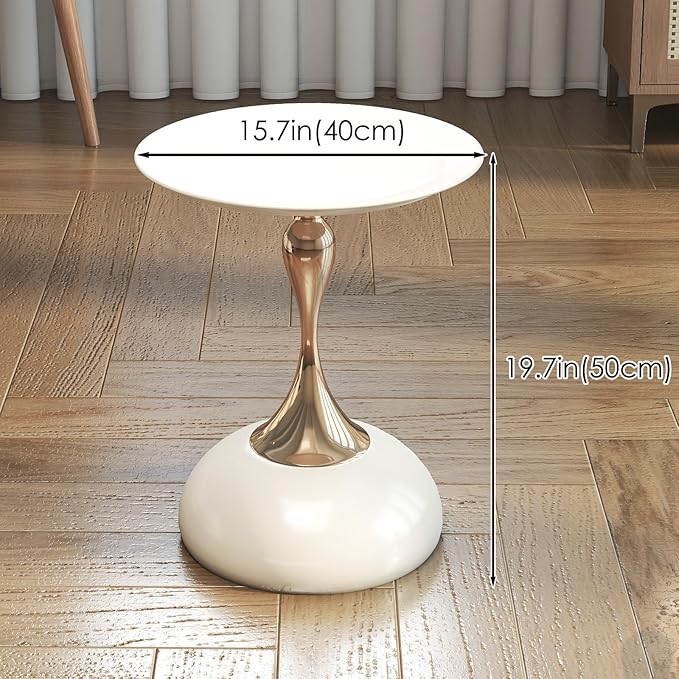 Metal Round End Table,Modern Pedestal Table,Corner Drink Tables,Accent Side Table Nightstand for Living Room,Patio and bar (Cream White)