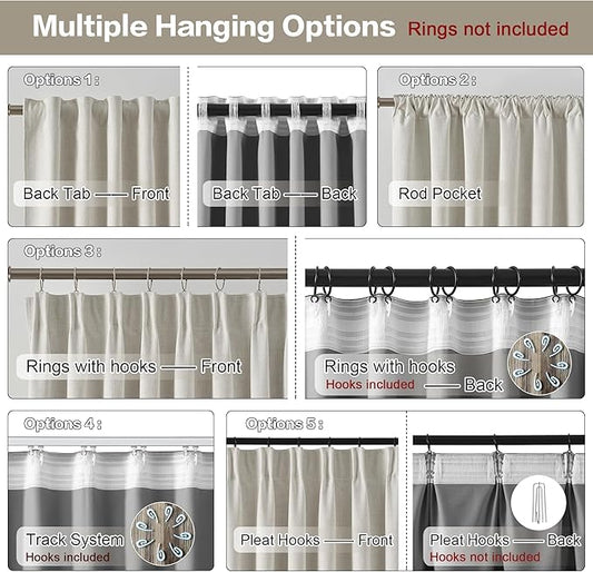 RAIN CITY Natural Birch Blackout Curtains 78 Inch Long 2 Panel Set, Boho Farmhouse Linen Drapes for Bedroom Textured Hook Included 50" x 78"