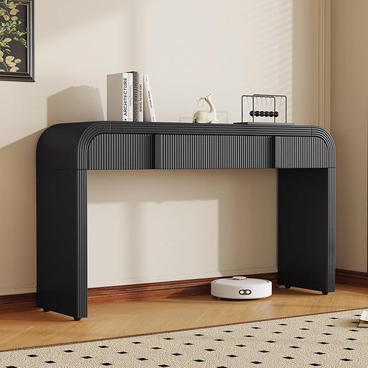 kevinplus 55'' Modern Console Table Sofa Table Entryway Table with 2 Drawers for Living Room, Contemporary Wood Console Table Sofa Table Sturdy Construction for Living Room, Black