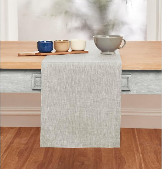 Solino Home Linen Oyster Grey Table Runner 120 Inches Long - Athena, 100% Pure Linen Dining Table Runner 14 x 120 Inch for Fall, Autumn, Halloween, Thanksgiving, Holiday