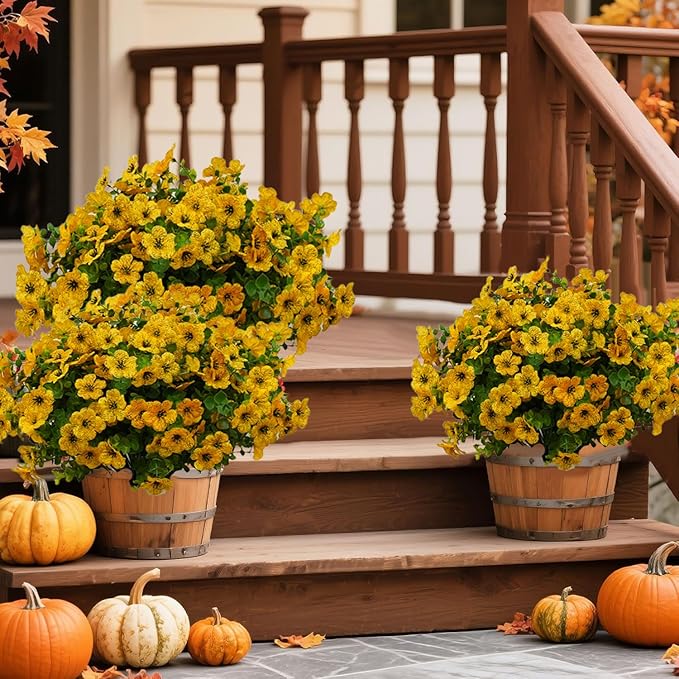 12 Bundles Artificial Flowers for Outdoor Indoor Fake Flowers uv Resistant Artificial Outdoor Flowers Fake Plants for Porch Garden Home Patio Decor (Yellow)