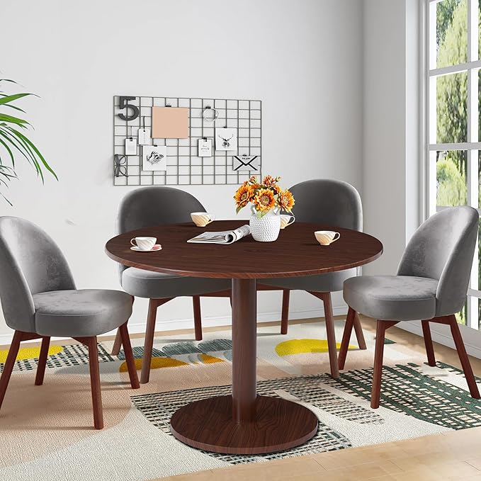 Round Dining Table, Circle Dining Table for 4-6 42 in, Modern Farmhouse Dinner Table Breakfast Tulip Table, for Kitchen/Small Space/Little Nook - Walnut