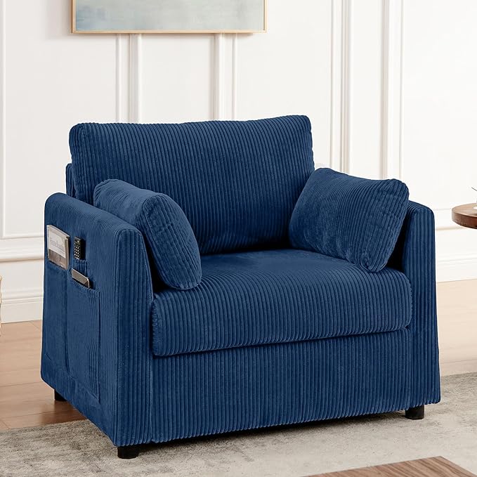Modern Accent Chair Living Room Chairs in Corduroy Fabric,Reading Chair Sofa Couch for Apartment and Small Spaces. (Blue, Chair)