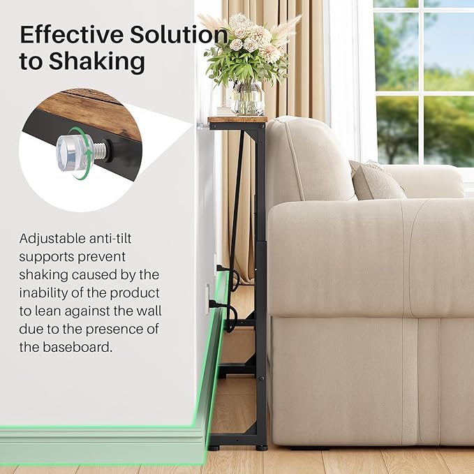 Kitstorack 2-Pack Narrow Console Table with Adjustable Height (25"-33") & 2 Power Outlets, Skinny Behind Couch Table, 79" Long x 5.9" Wide Sofa Side Table for Living Room, Rustic Brown