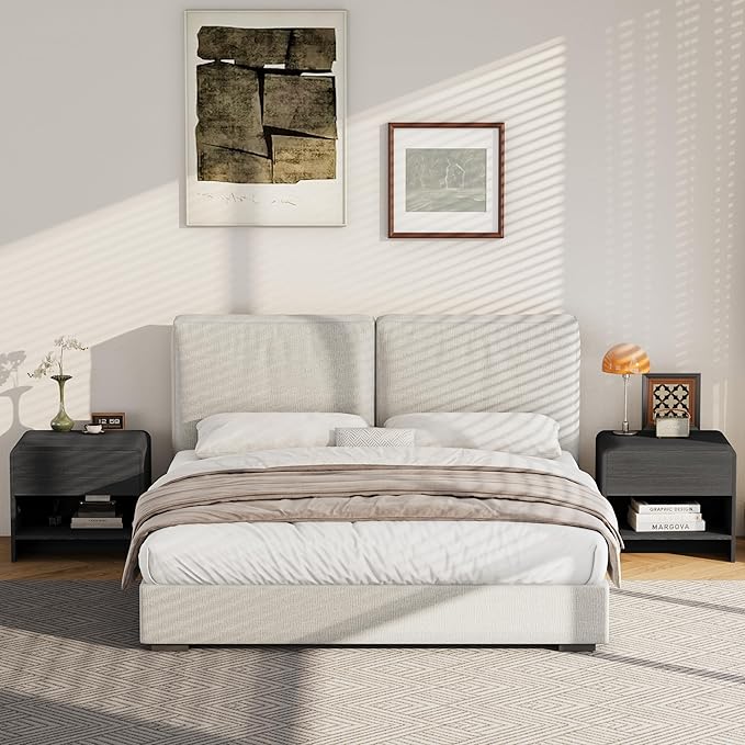 Nightstand with Drawer and Open Shelf, Wood Bedside Table Farmhouse End Table for Bedroom, Boho Night Stand Small Sofa Side Table for Living Room, Black