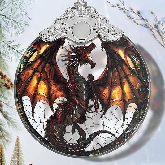 Stained Glass Flying Dragon Christmas Ornament - Holiday Home Decor - Tree Decoration - Gift Exchange Idea