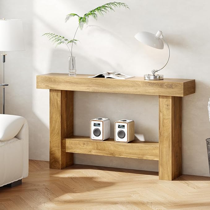 Farmhouse Console Table, 55'' Entryway Tables with Storage, 2-Tier Wooden Modern Console Tables Rectangular Sofa Table for Living Room, Entrance, Hallway (Grayish Brown)