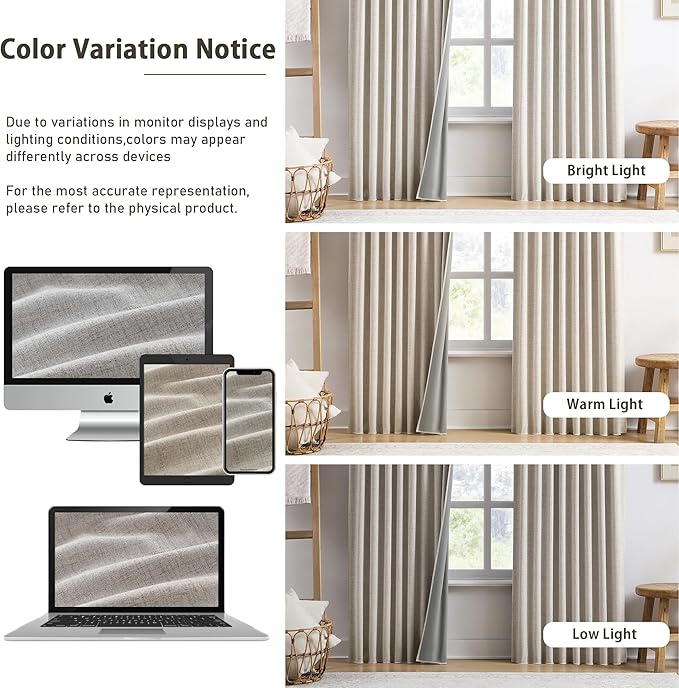 92 Inch Long Curtains Blackout 2 Panels,Custom Made Modern Neutral Soundproof Elegant Decorative Dark Out Linen Cottage Nursery Draperies for Living Room 50x92-in Linen Beige