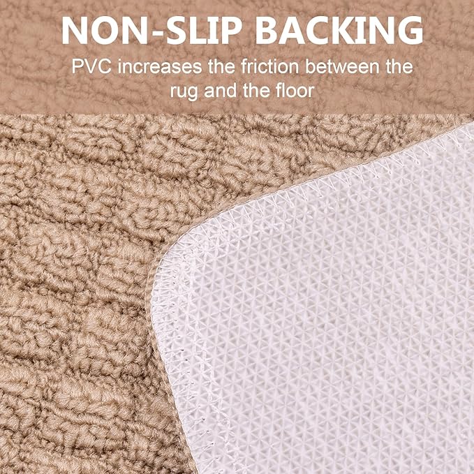 VANZAVANZU Half Round Kitchen Rug, Anti Fatigue Mat, Made of 100% Polypropylene, Non-Slip, Dirt-Resistant, Absorbent, Machine Washable, 27" x18" (Beige)