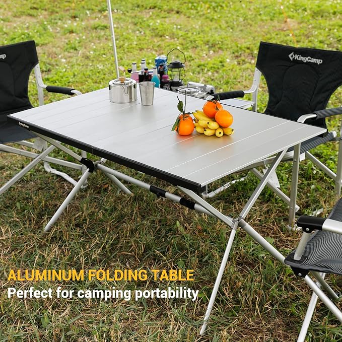 KingCamp Folding Camping Table Aluminum Roll Up Table Oversized Large Camp Table Stable Portable Outdoor Folding Table for Picnic Camping Barbecue Backyard Party,57.4''×31.4''4-6 Person,Support 120lbs