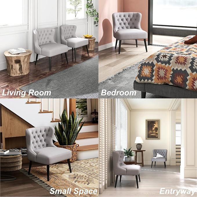 chairus Tufted Slipper Accent Chair, Armless Linen Living Room Chair with Nailhead Trim, Mid-Century Modern Upholstered Wingback Side Chair for Bedroom Reception Apartment Office, Grey