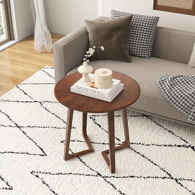 Giantex 24" Round End Table, Mid Century Modern Side Table with Adjustable Foot Pads, Sofa Couch Accent Table, Small Coffee Table for Small Space Living Room, Nightstand for Bedroom (Walnut)