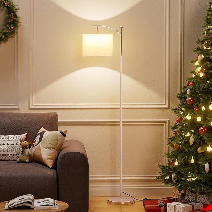 60" Floor Lamps for Living Room with 3 Color Temperatures, Adjustable Beige Shade with Light Gold Pole, Tall Lamps for Living Room Bedroom Office Classroom Dorm Room, 9W Bulb Included