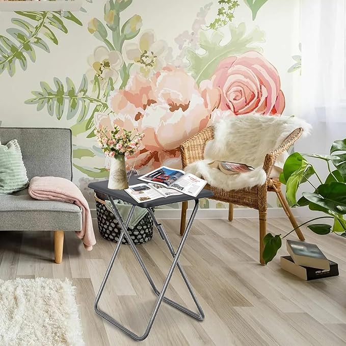 Garden 4 you Folding TV Tray Table TV Dinner Trays Tables for Eating,Stable Tv Trays Table 25In, Folding Tray Side Table, Foldable Snack Tables for Bed & Sofa, 15 x 18.9 x 26 in (Grey,2PC)