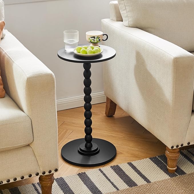 Round Side Table, Solid Wood Drink Table, Modern Minimalist Bedside Table, Living Room Sofa End Table, Bedroom Small Corner Table for Small Spaces Black YD-RST001B