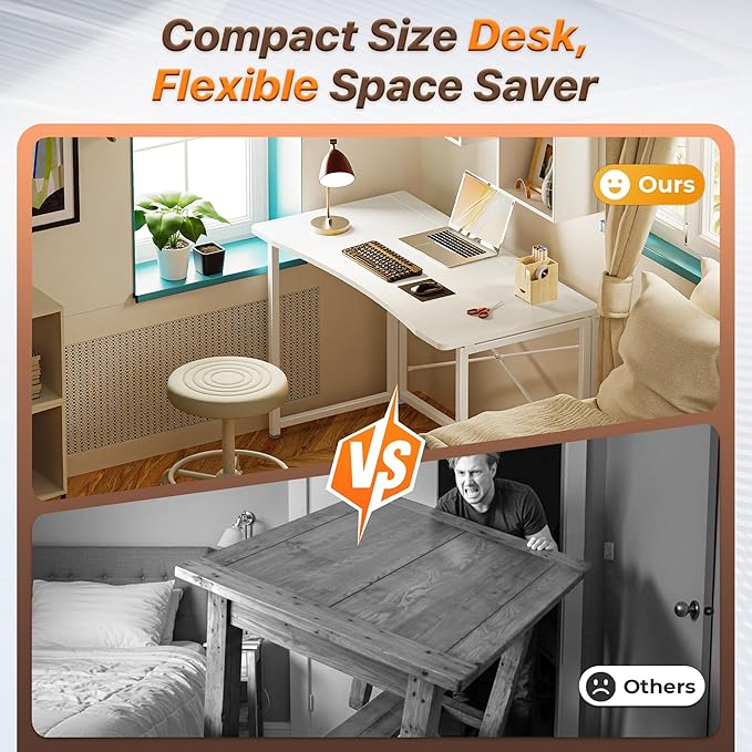 Huuger Folding Desk for Small Spaces, 39.4 Inch Foldable Computer Table, for Home Office, Study, Bedroom, Dorm, Space Saving, Small Writing Work Office Computer Desk, Easy to Fold, White