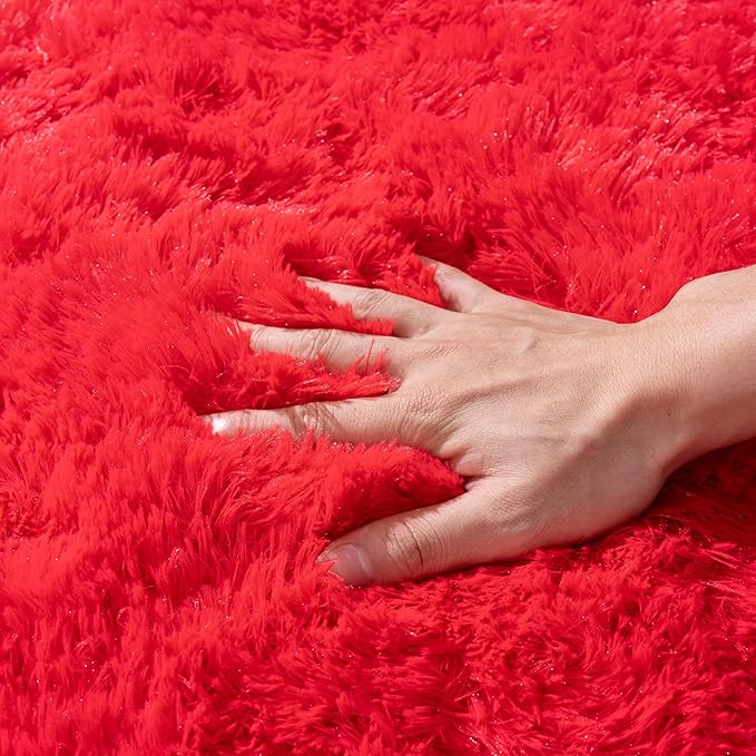 Small Area Rug, 2x3 Red Rug for Bedroom Shaggy Throw Rugs for Girls Room, Soft Carpet for Kids Room, Plush Non-Slip Fluffy Bedside Rug for Living Room Nursery Dorm Home Decor