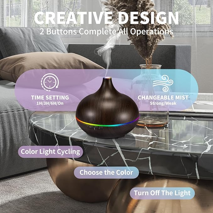 Aromatherapy Essential Oil Diffuser Set - 550ML Ultrasonic Humidifier for Large Rooms - Vaporizer and Aroma Diffuser for Home Bedroom