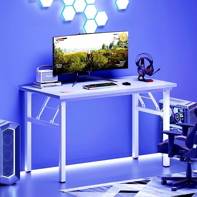 Folding Desk, 47 inch No Assembly Folding Desks for Small Spaces, Sturdy Foldable Computer Desk, Functional Home Office Desks, Study Writing Desk Office Table Workstation for Home Office Outdoor